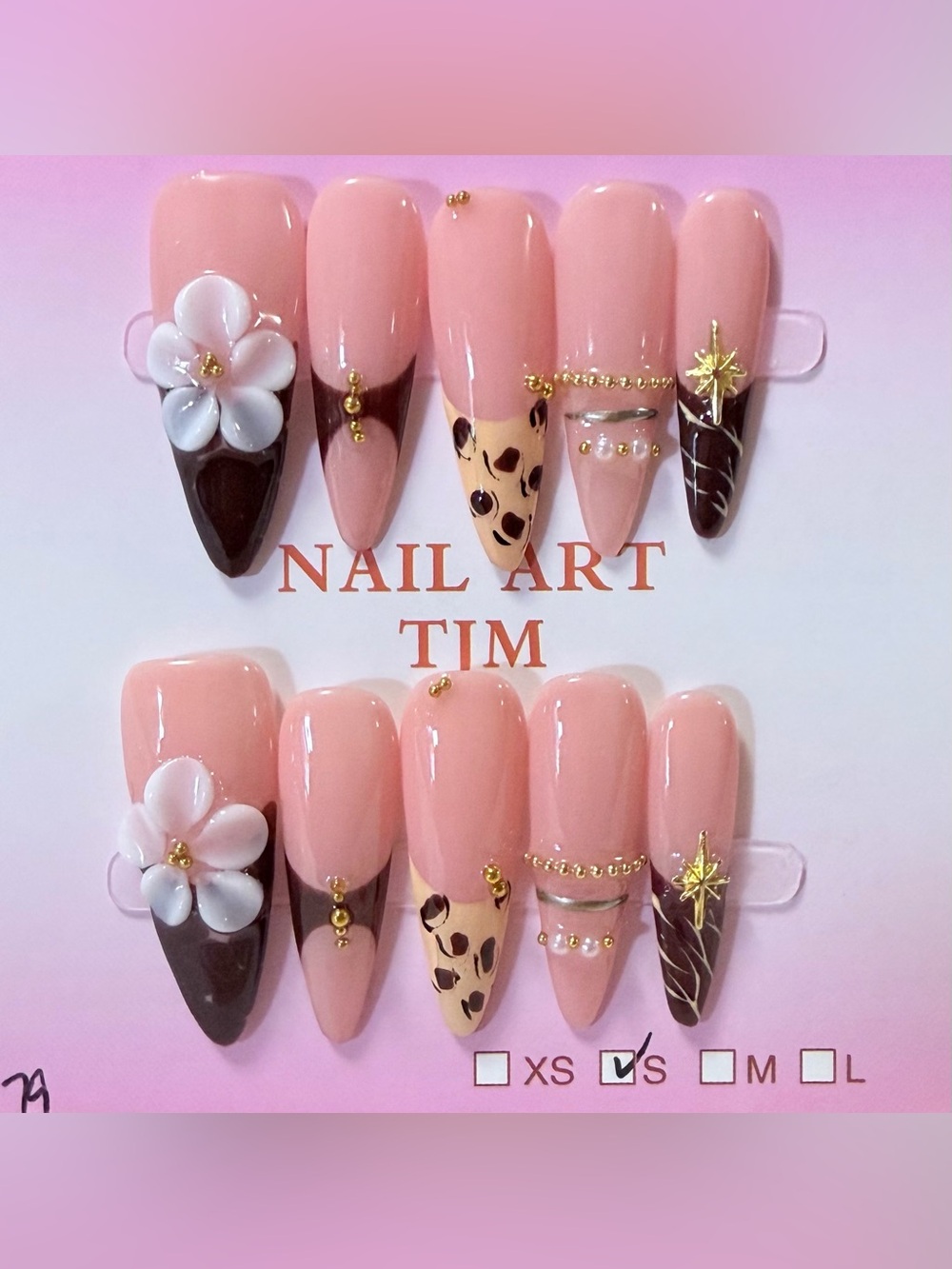 Pink & Chocolate Floral Press-On Nail Set
